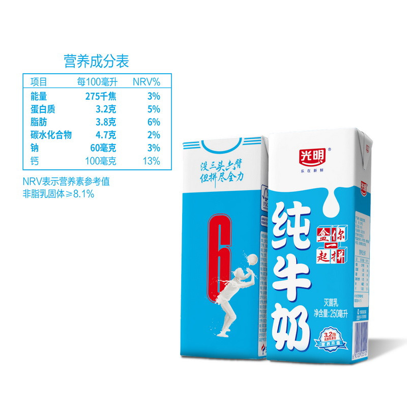 光明 纯牛奶 250mL*24盒/整箱 (苗条装)高清大图