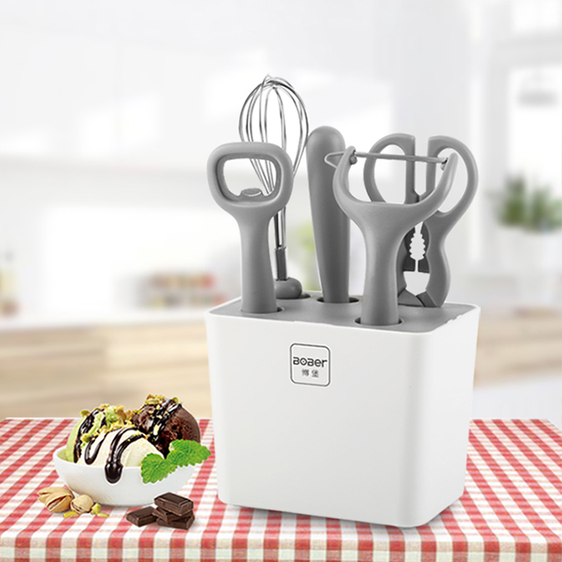 博堡(BOBER) 厨宝工具六件套BDY-CB618B(水果刀+打蛋器+削皮器+ 厨房剪+开瓶器+刀座)高清大图