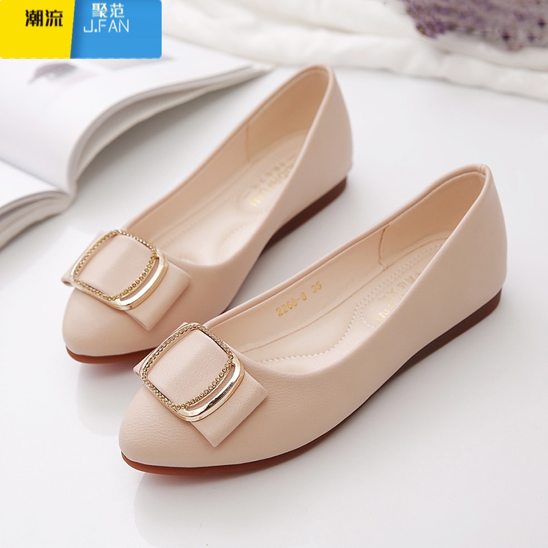 聚范单鞋女平底鞋2024新款夏妈妈鞋浅口百搭女鞋子软皮软底豆豆鞋高清大图