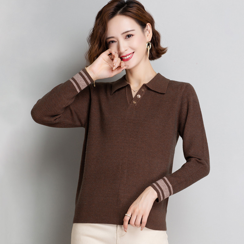 免费试穿纯色衬衫领装饰羊绒衫女秋冬新款职业打底羊毛衫保暖毛衣女装少女BSD品牌男士羽绒服商 XL 6829咖色