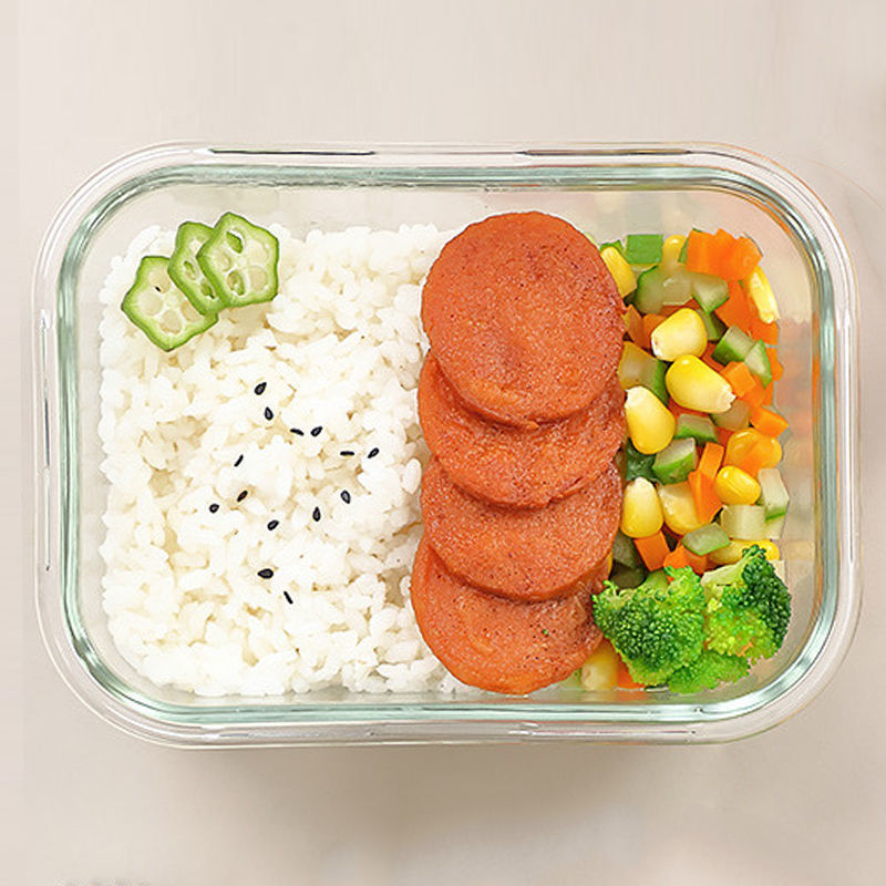 乐扣乐扣微波炉加热饭盒上班族带盖保鲜盒透明玻璃碗便当盒餐盒子方形630ml高清大图