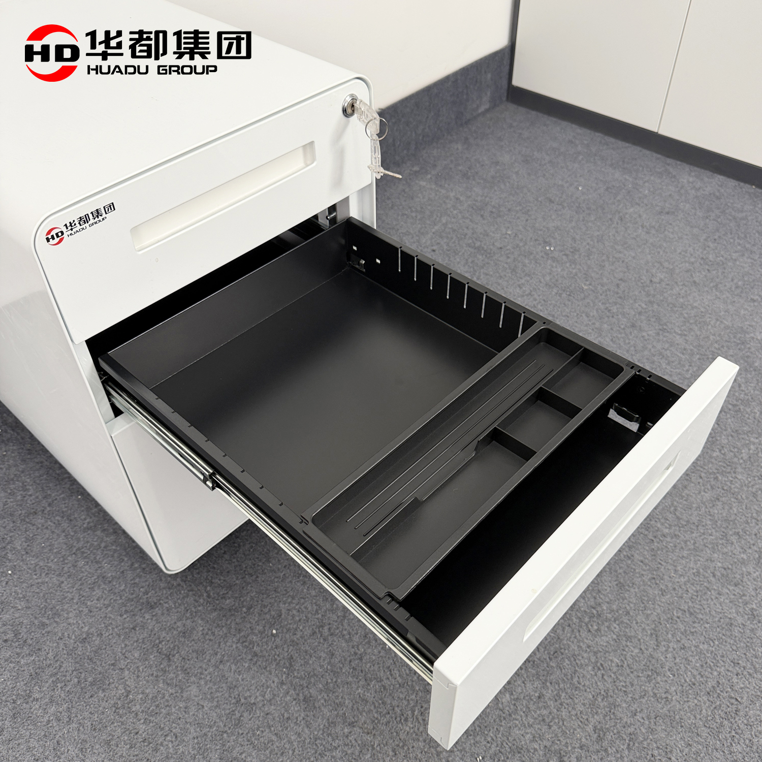 华都HDT-47 圆弧内扣二抽雅白活动柜华都活动柜办公推柜三抽屉柜床头柜储物收纳柜桌下移动文件柜屏风矮柜高清大图