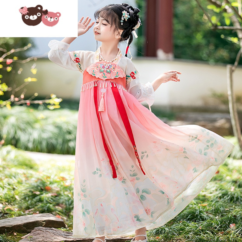 绿彩虹光[蝶恋花]女童汉服儿童夏季连衣裙小女孩夏装中国风古装裙子