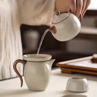 金镶玉 仿宋汝窑茶具套装 家用整套陶瓷西施壶泡茶功夫茶具送礼礼盒装 秋露米黄汝窑茶具套装 10头