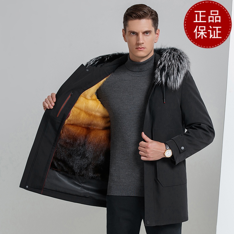 [免费顺丰内胆毛领可脱]黄金水貂绒内胆派克服男皮草皮毛一体加厚防寒服狐狸毛大衣冬外套2024新款轻奢皮草大码防水外套男装高清大图
