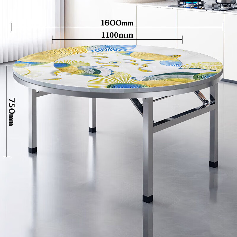 戴劲不锈钢内置转盘圆桌折叠圆桌带转盘1.6米内置1.1转盘全彩财运金鲤高清大图
