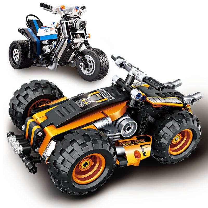 迪库积木legao玩具男孩子拼装汽车回力越野车摩托车科技拼插铁狼骑士