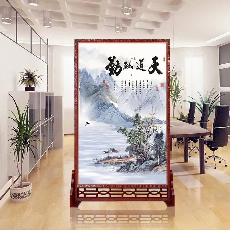 BONJEAN新中式山水字画实木镂空折叠屏风客厅办公室隔断玄关移动座屏高清大图