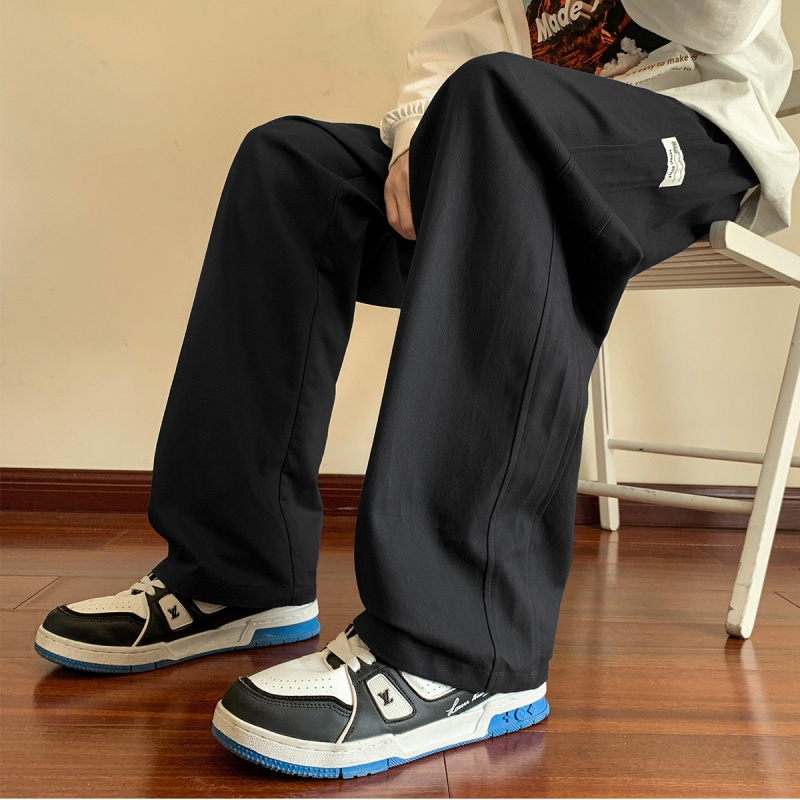 唐狮|裤子男休闲裤男梭织侧边织标宽松直筒时尚休闲长裤男裤休闲 默认颜色 M