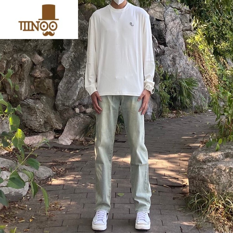 YANXU黄泥阔腿牛仔裤男夏季薄款宽松直筒休闲潮牌复古痞帅裤子美痞仔A高清大图