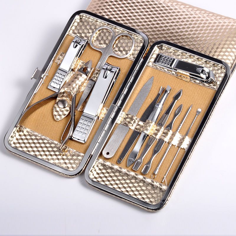 [推荐]时尚14件-社会壕金 修脚套装剪刀指甲钳锉刀粉刺针鼻毛剪掏耳勺