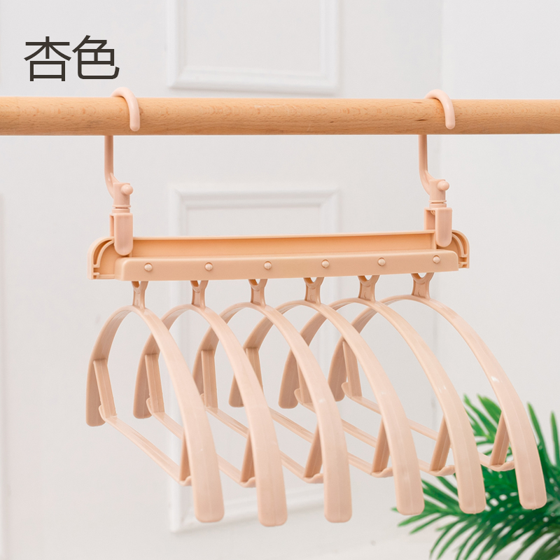 折叠多功能一挂六裤架挂裤子魔术衣服架家用整理收纳裤挂衣柜晾晒架 三维工匠 折叠衣架杏色(一个顶6个) 6个高清大图
