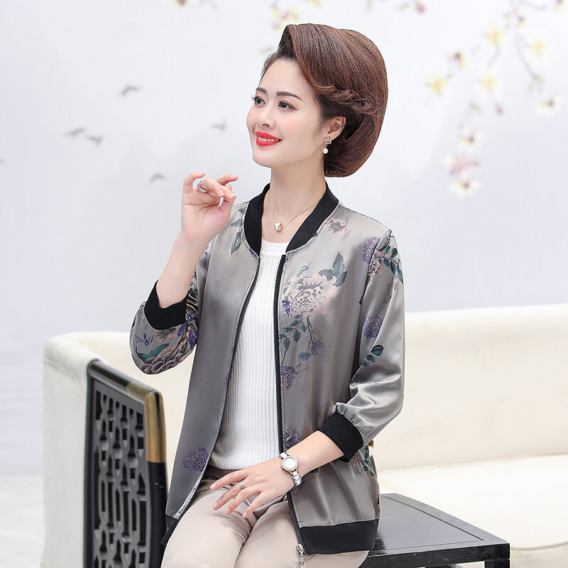迪鲁奥（DILUAO)中老年女春秋服外套短款宽松大码洋气妈妈装开衫夏上衣薄 2XL参考(110-125斤) 1号灰色