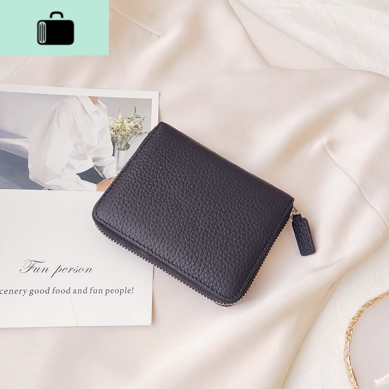 真牛皮卡包驾驶证钱包一体包2020新款女超大容量多卡位二合一拉链NEW LAKE 黑色头层牛皮