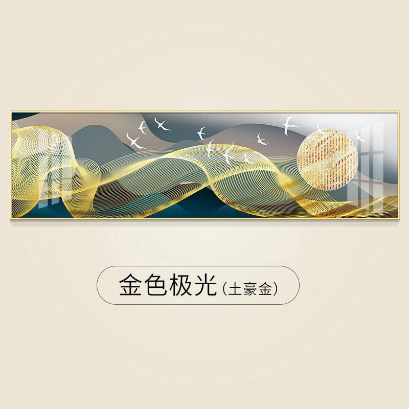卧室装饰画欧式轻奢床头挂画九鱼图壁画现代简约主卧客厅背景墙画 金色极光（土豪金） 50×100cm晶瓷画（晶瓷工_919