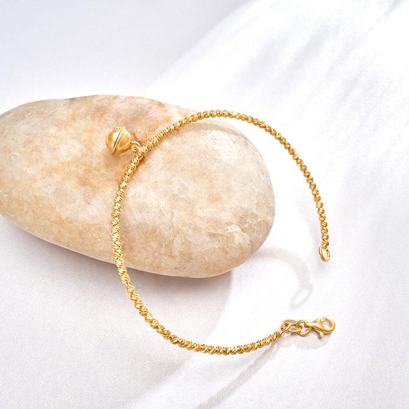 潮宏基灵铃足金手镯黄金手饰5g极光金手链铃铛叠戴礼物女款