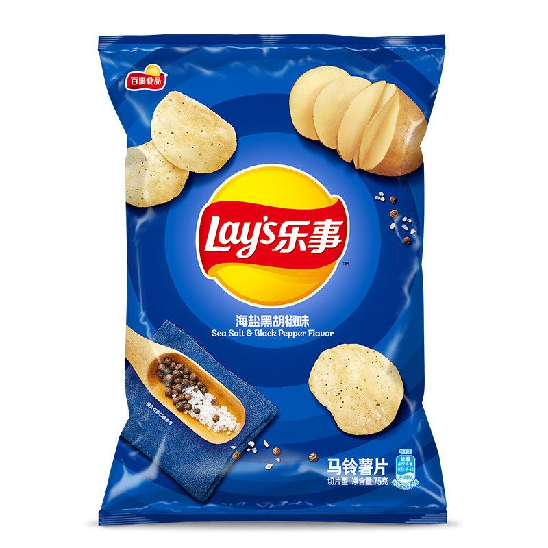 乐事海盐黑胡椒味75克袋装薯片