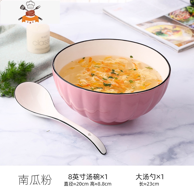 敬平日式大号汤碗组合2个装 家用泡面碗配大汤勺创意陶瓷餐具套装可微高清大图