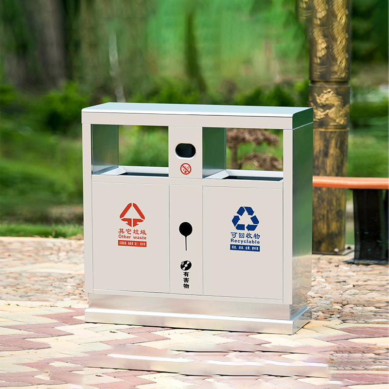 翌嘉 YJ4070405不锈钢分类垃圾箱公共场合环卫果皮箱户外垃圾桶 304不锈钢永康桶原色高清大图