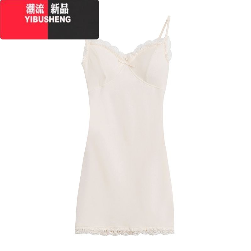 YIBUSHENG蕾丝边吊带包臀短裙性感辣妹姐姐裙显瘦打底连衣裙女内搭季新款 杏色吊带裙 M