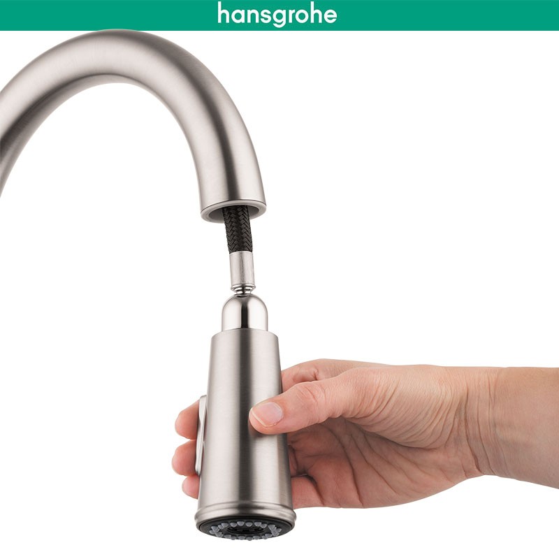 汉斯格雅水槽304不锈钢双槽抽拉式龙头水槽洗菜盆洗碗盆水池龙头高清大图