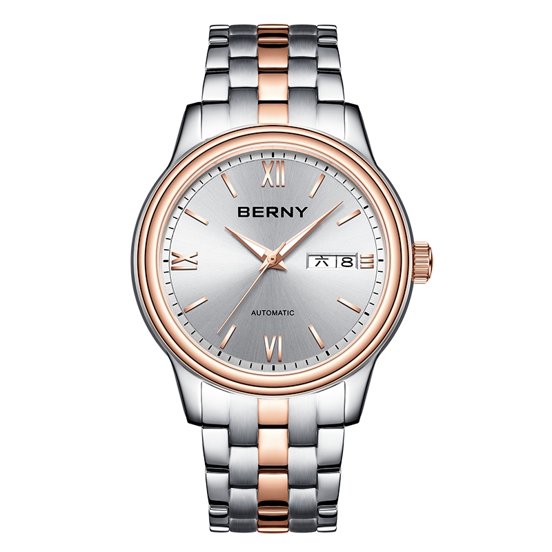 伯尼手表男机械表钢带夜光防水表情人节生日礼物礼盒装免费刻字am024