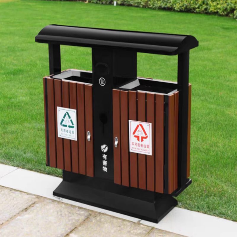 环卫户外垃圾桶钢木桶 外木质 内不锈钢