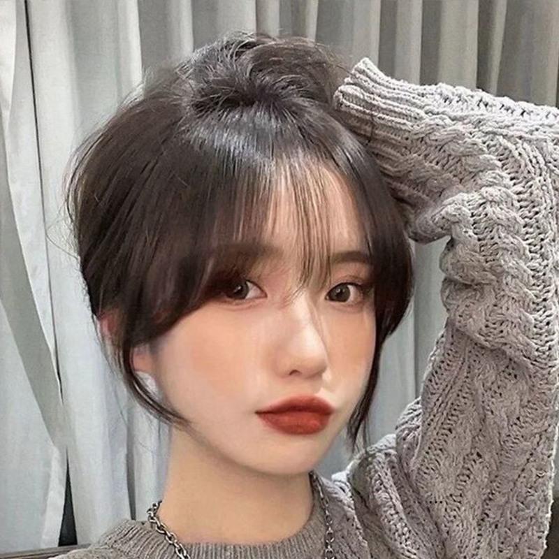 3d法式空气刘海假发女自然隐形无痕仿真遮白假贴片头顶补发假刘海 自然黑 [甜美可爱]3D法式空气刘海