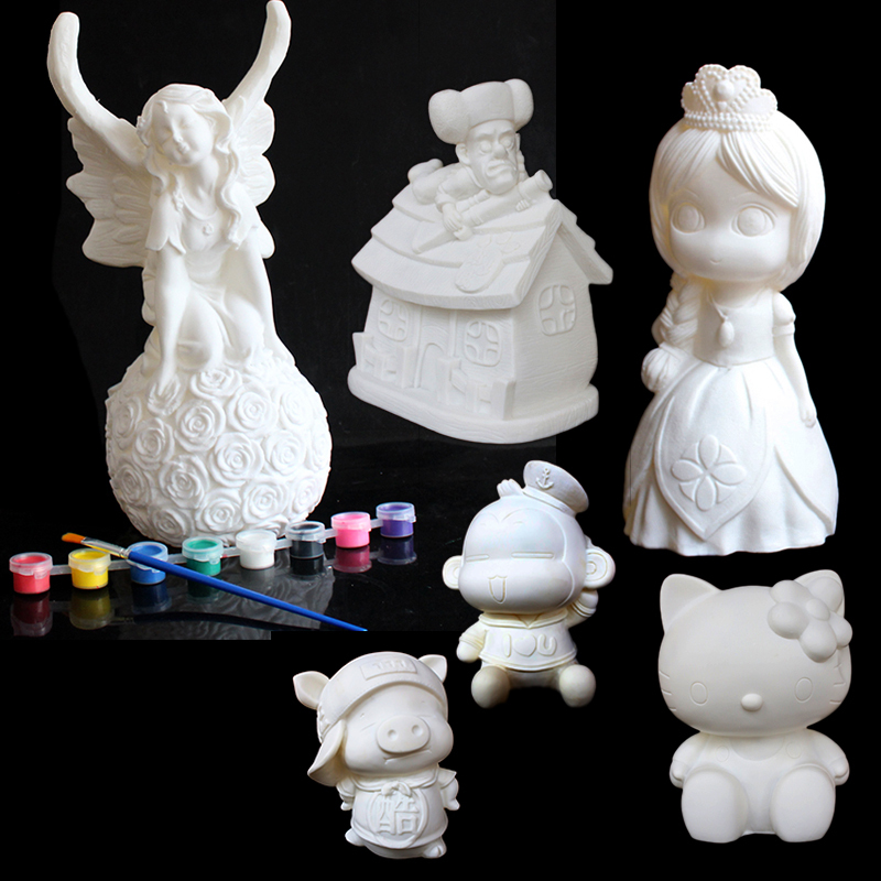 cnice 石膏娃娃涂色白胚绘画彩绘玩具 带笔和颜料