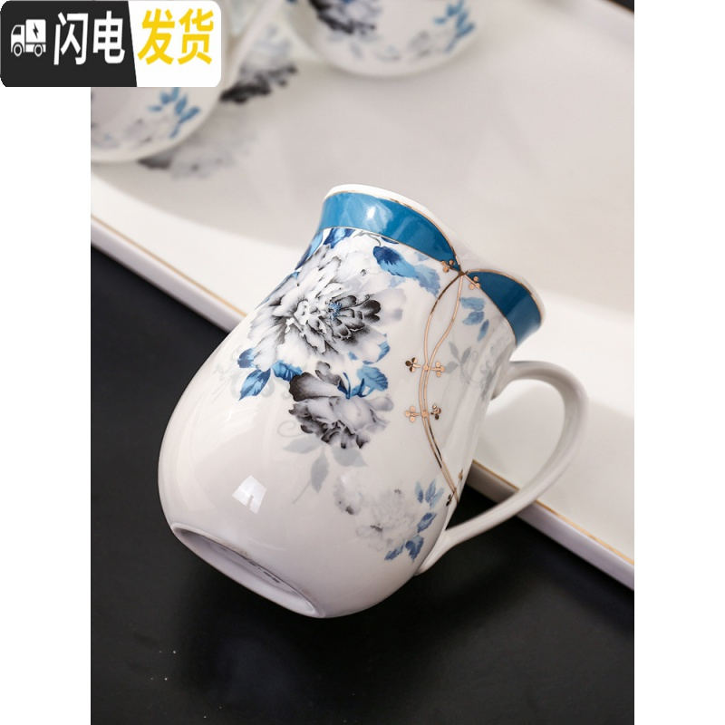 三维工匠陶瓷套装复古简约旗袍水具冷水壶茶具结婚套装水杯 青韵16件(6杯+1壶+陶瓷托盘+铁架+壶刷+勺子6只)