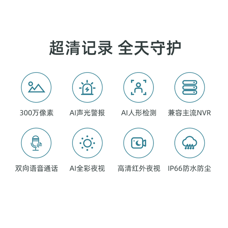 360摄像头家用监控室外户外防水声光报警300W超高清白色枪机+64G+警示牌