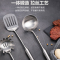 304不锈钢家用加厚防烫炒菜铲子锅铲汤勺漏勺煎铲支架铲五件套装 敬平 火锅汤勺+漏勺