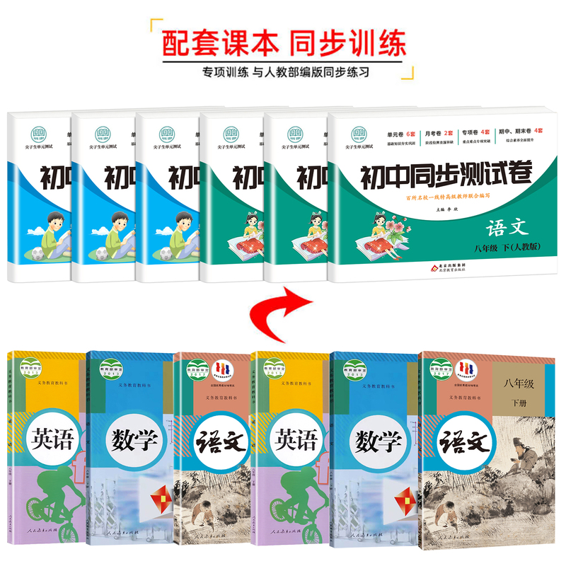 [文理两册]语文+数学 八年级上 [正版]2025新八年级下册全套试卷人教版 初二8下册语文数学英语小四门必刷题同步练习高清大图