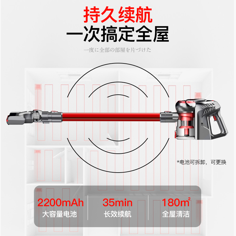 日本由利(UONI)无线手持吸尘器 强大吸力 降噪吸尘 多种吸嘴 方便收纳BM101