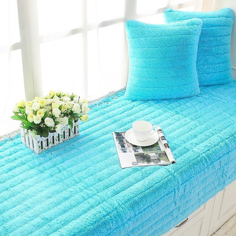 汐岩飘窗垫加厚窗台垫现代简约卧室榻榻米阳台垫子飘窗台垫可机洗 长毛绒蓝色90宽*180cm长