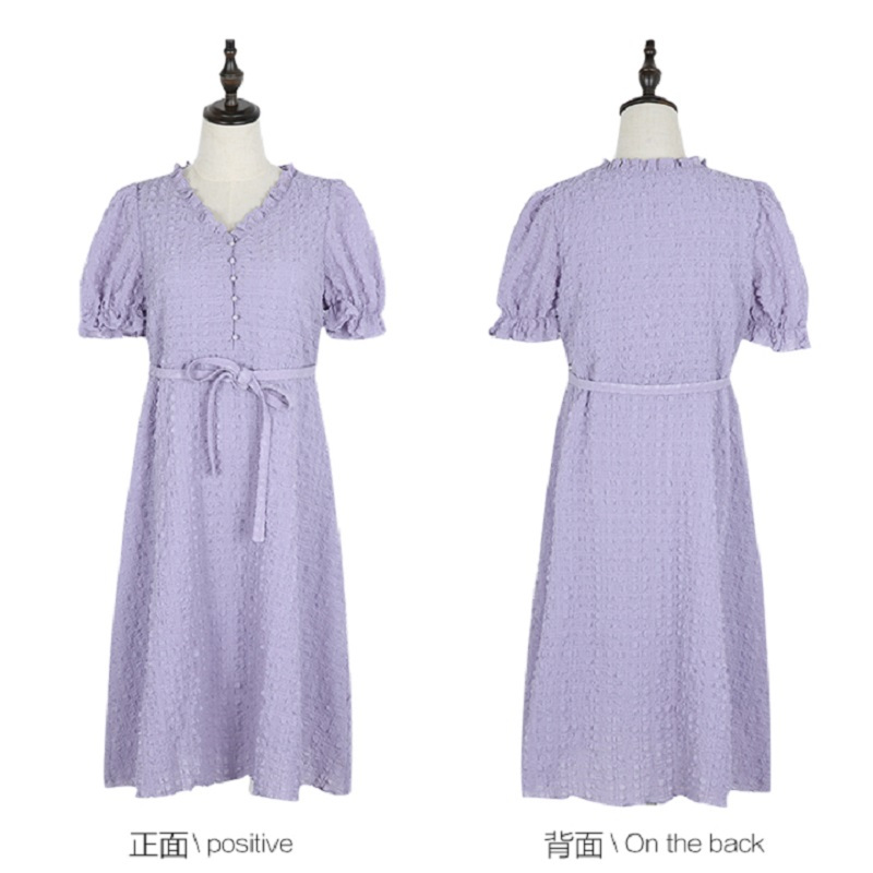 茜靓,CHYLLIRN紫色连衣裙女夏2020夏装新款法式桔梗收腰泡泡袖裙子仙