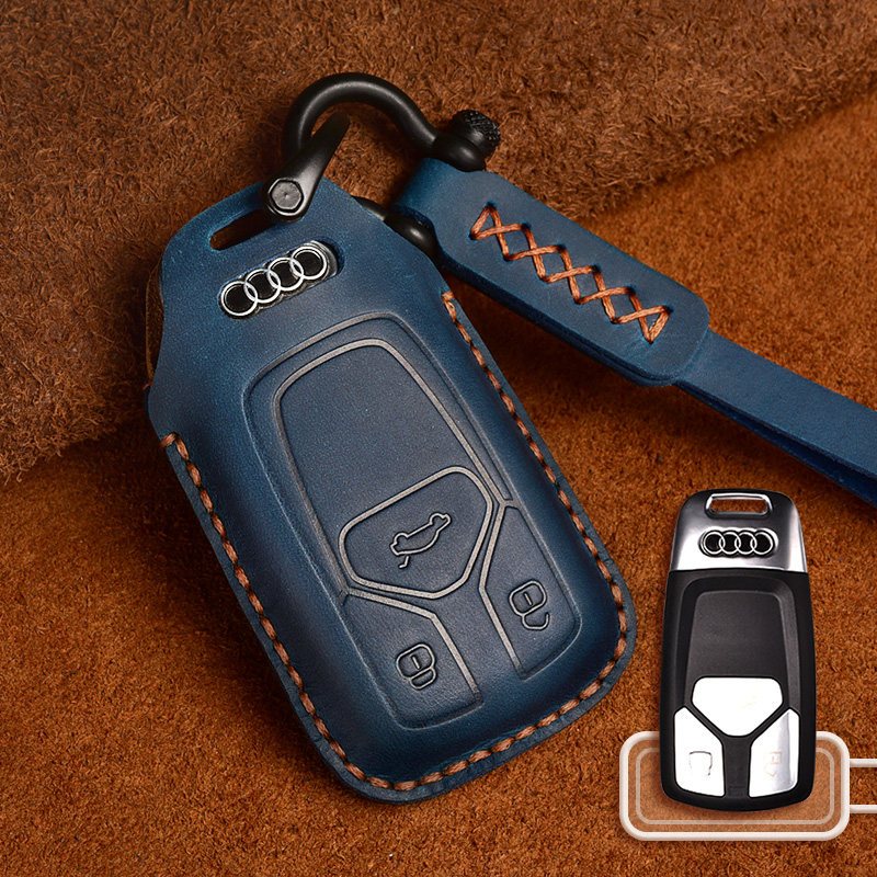 适用于奥迪钥匙套a6la4la5a7a8lq5lq7真皮q8壳汽车钥匙包tta款蓝手拿