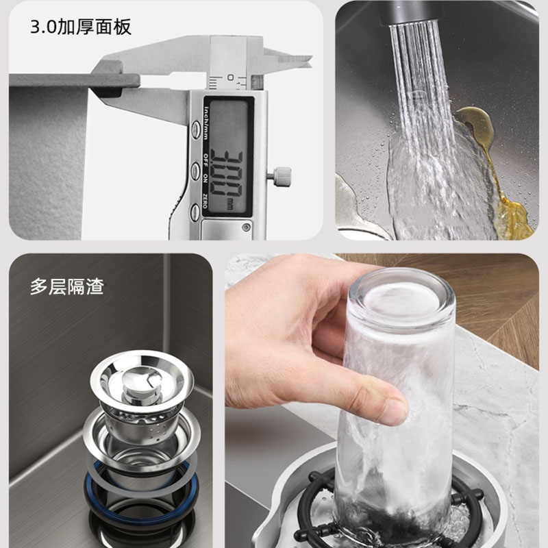 古达枪灰加厚双槽不锈钢厨房水槽洗菜盆台上中下手工洗手洗碗池