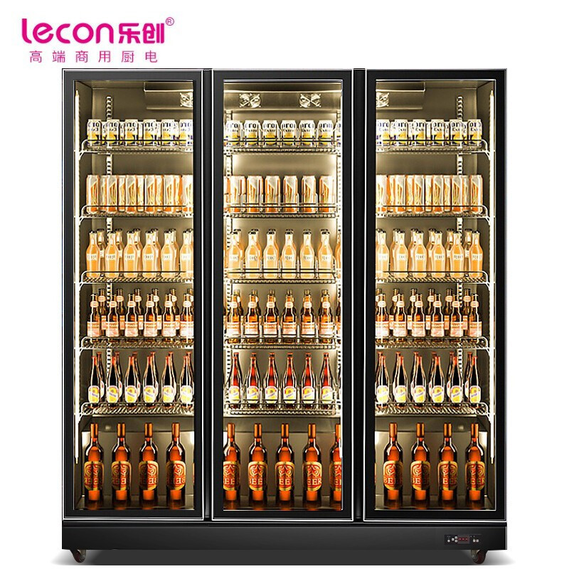 乐创(lecon)展示柜冷藏饮料啤酒柜便利店超市冰箱酒吧夜店大容量回弹门黄光风冷三门1000L LC-ZSG053