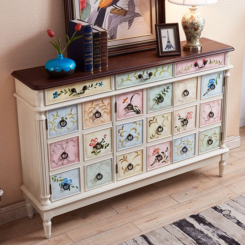 美式大鞋柜 复古沙发边柜 彩绘隔断柜玄关柜 欧式间厅柜玄关鞋柜