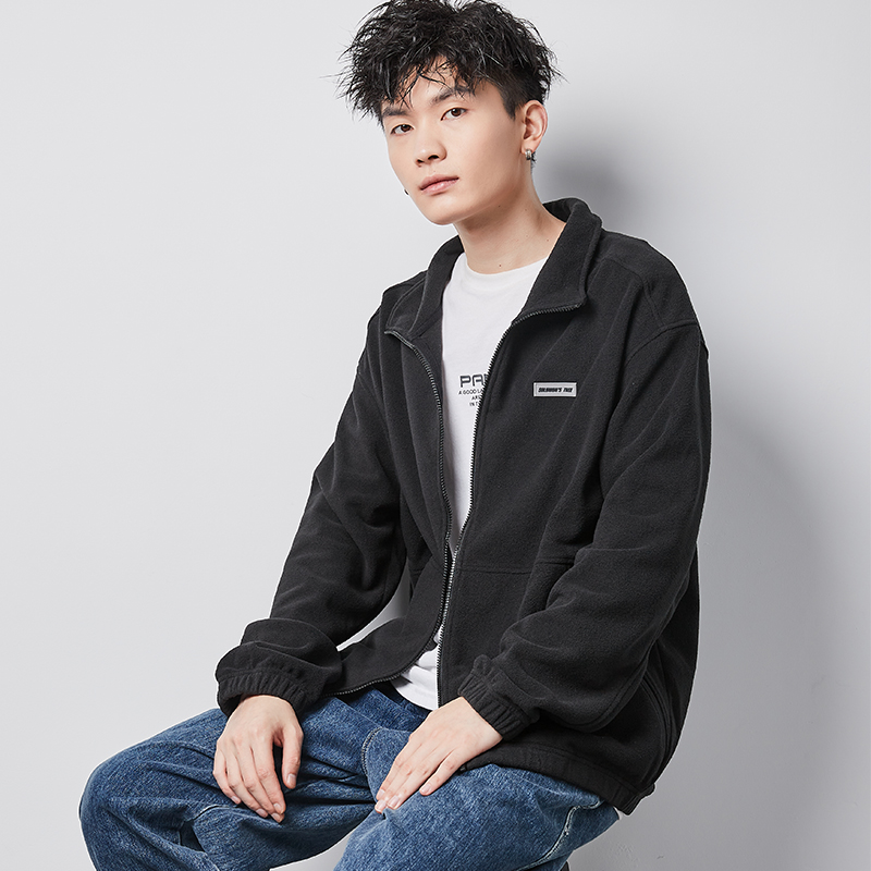 [1折价36.9元叠加优惠券]唐狮摇粒绒外套男春秋季韩版潮流立领宽松休闲夹克青少时尚外套高清大图