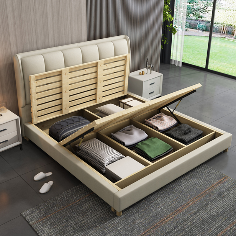 奶油风布艺床科技布床网红轻奢婚床主卧室家用实木双人床现代简约高清大图