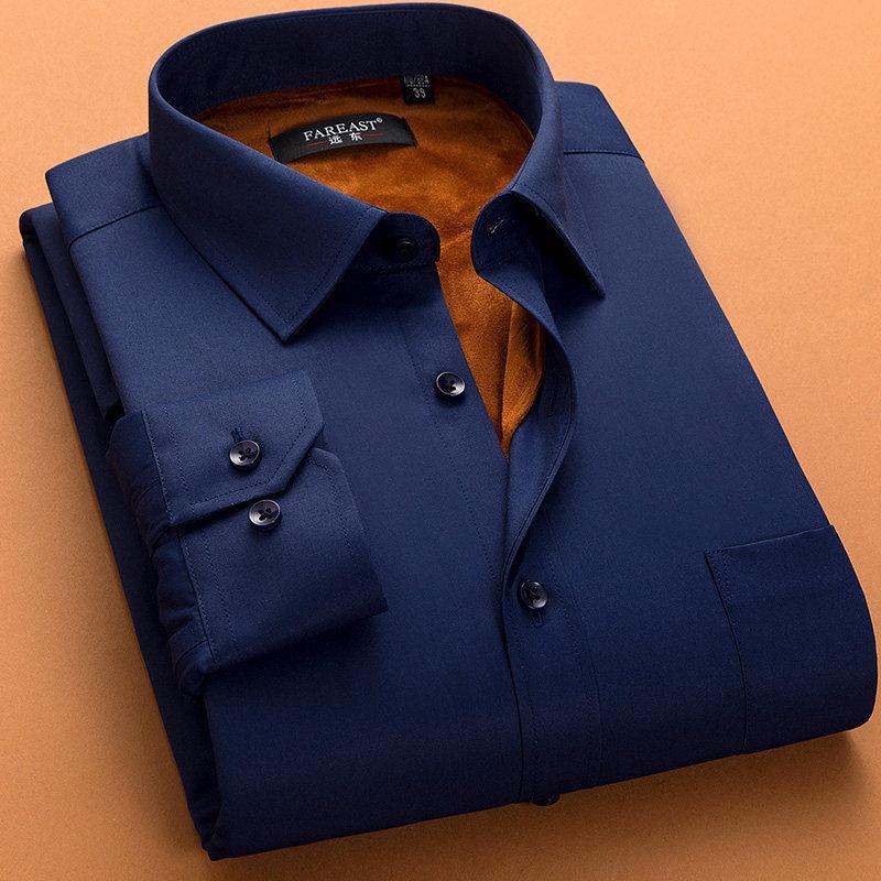 冬季男士保暖衬衫男加厚加绒衬衫男长袖寸商务修身保暖衬衣男