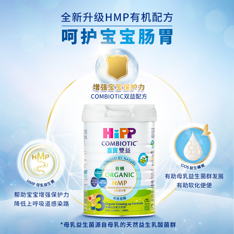 原装进口香港港版HiPP喜宝有机双益HMP幼儿成长奶粉3段12-36月800g高清大图