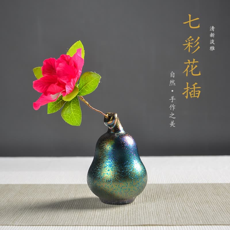 苏宁放心购七彩窑变建盏迷你小花瓶花插花盆陶瓷花器办公家居饰品茶道小摆件 价格图片品牌报价 苏宁易购双龙陶瓷专营店