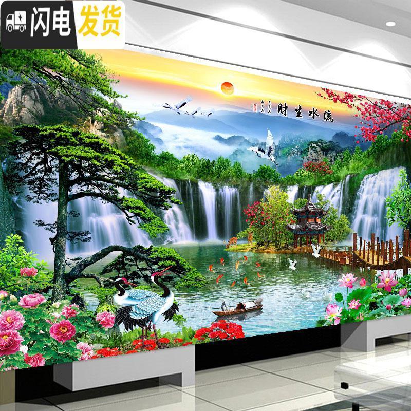 三维工匠十字绣2020新款线绣客厅满绣风景流水生财自己绣手工家用简单刺绣 棉线200*90cm[满绣]三股绣送全套工具高清大图