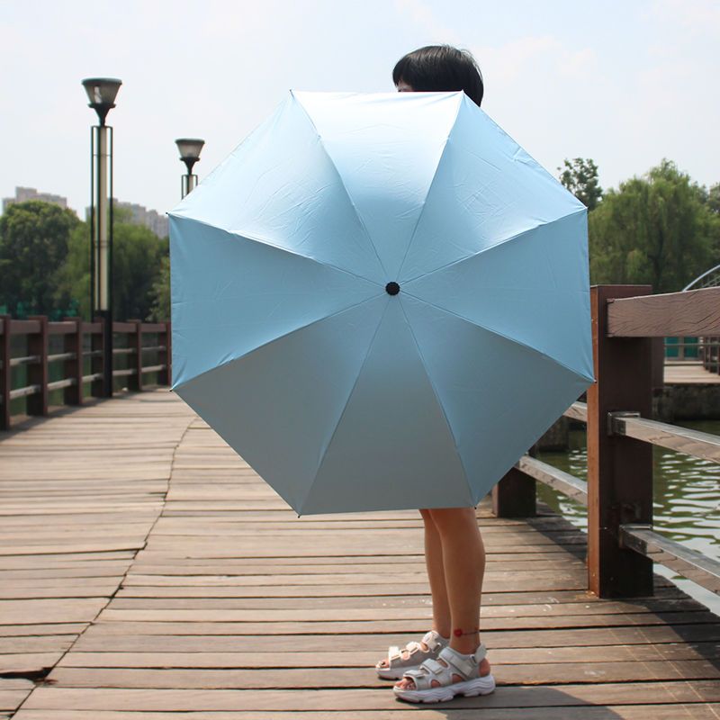纯色伞晴雨两用女黑胶防晒防紫外线夏季遮阳伞太阳伞ins风三折伞