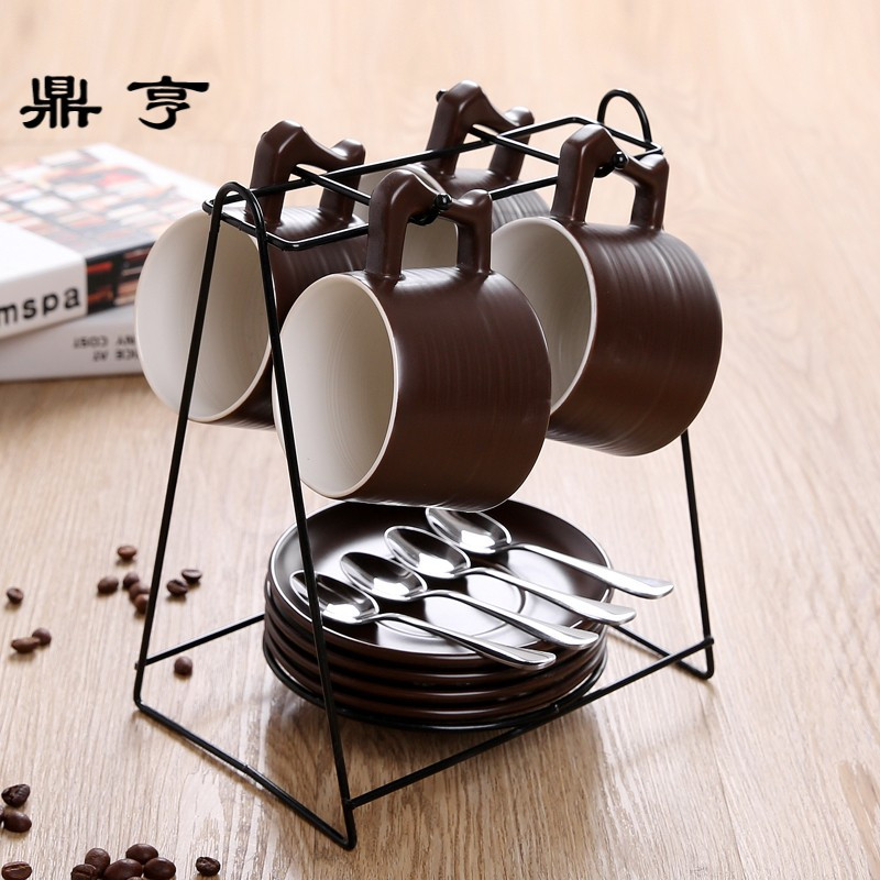 鼎亨欧式陶瓷杯咖啡杯套装 创意简约家用马克茶水杯子4件套组带碟