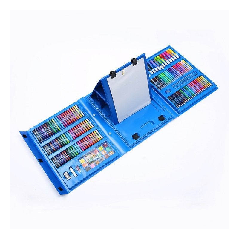 208件水彩笔带画板套装儿童绘画套装蜡笔彩色铅笔儿童画画工具蓝色208