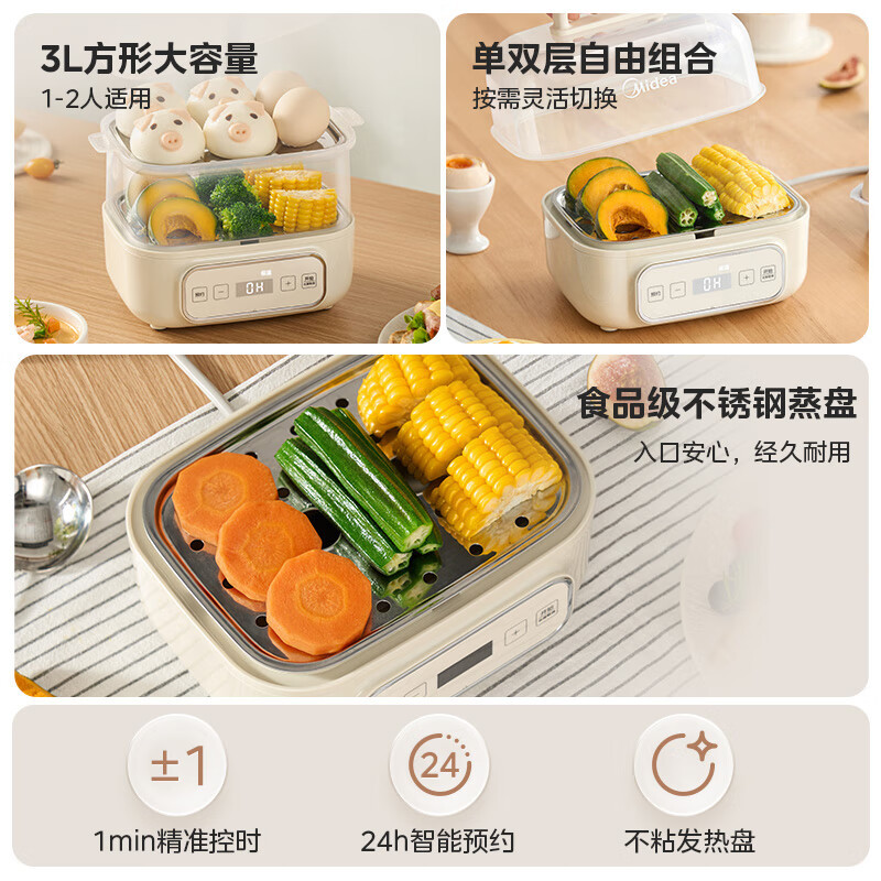 美的(Midea)煮蛋器蒸蛋器双层家用迷你小蒸锅早餐鸡蛋羹自动断电防干烧便携式家用 MZ-ZDE2015D高清大图